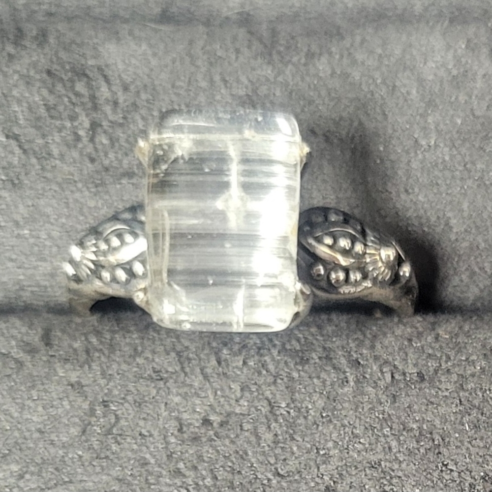 White Rutilated Quartz Vintage Style Sterling Silver Ring Size 7.5